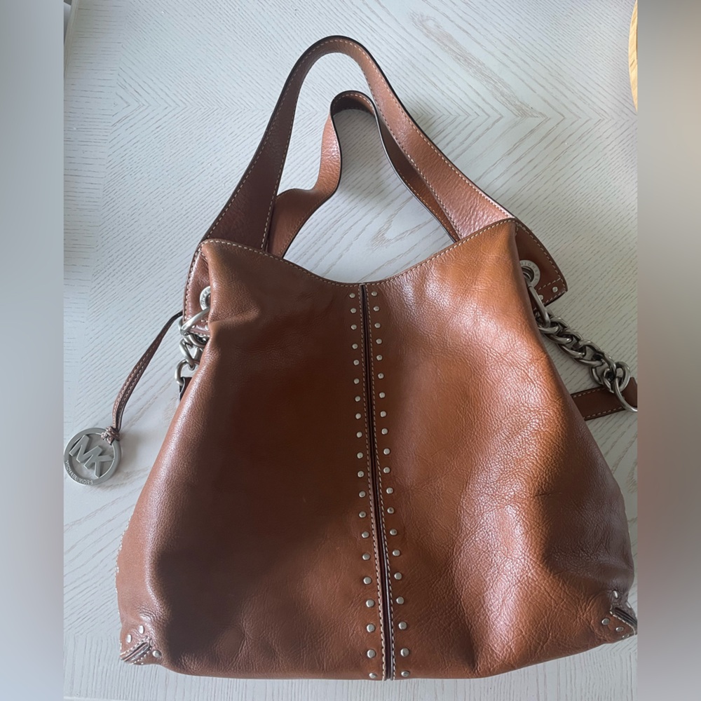Michael Kors Tan Leather Studded Shoulder Bag *Matching wallet will be included*